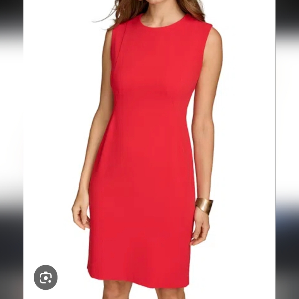 DONNA KARAN Chic Red Sleeveless Midi Sheath Dress, SIZE 8, NEW with Tags